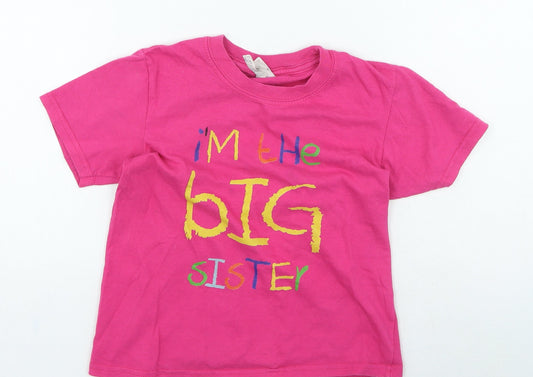 Gildan Girls Pink Cotton Basic Casual Size 5-6 Years Round Neck - Im the big sister