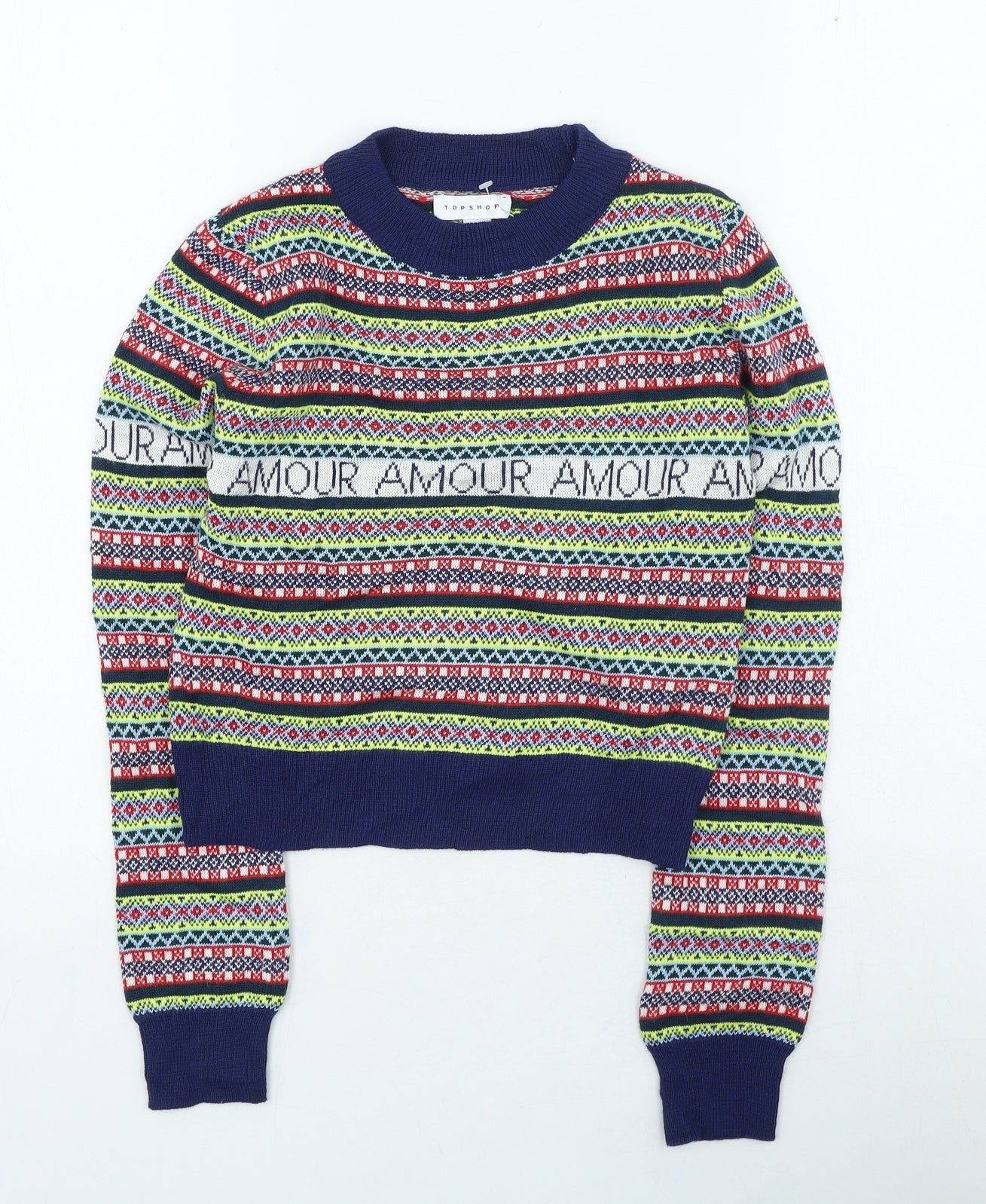Topshop Womens Multicoloured High Neck Geometric Polyester Pullover Jumper Size 8