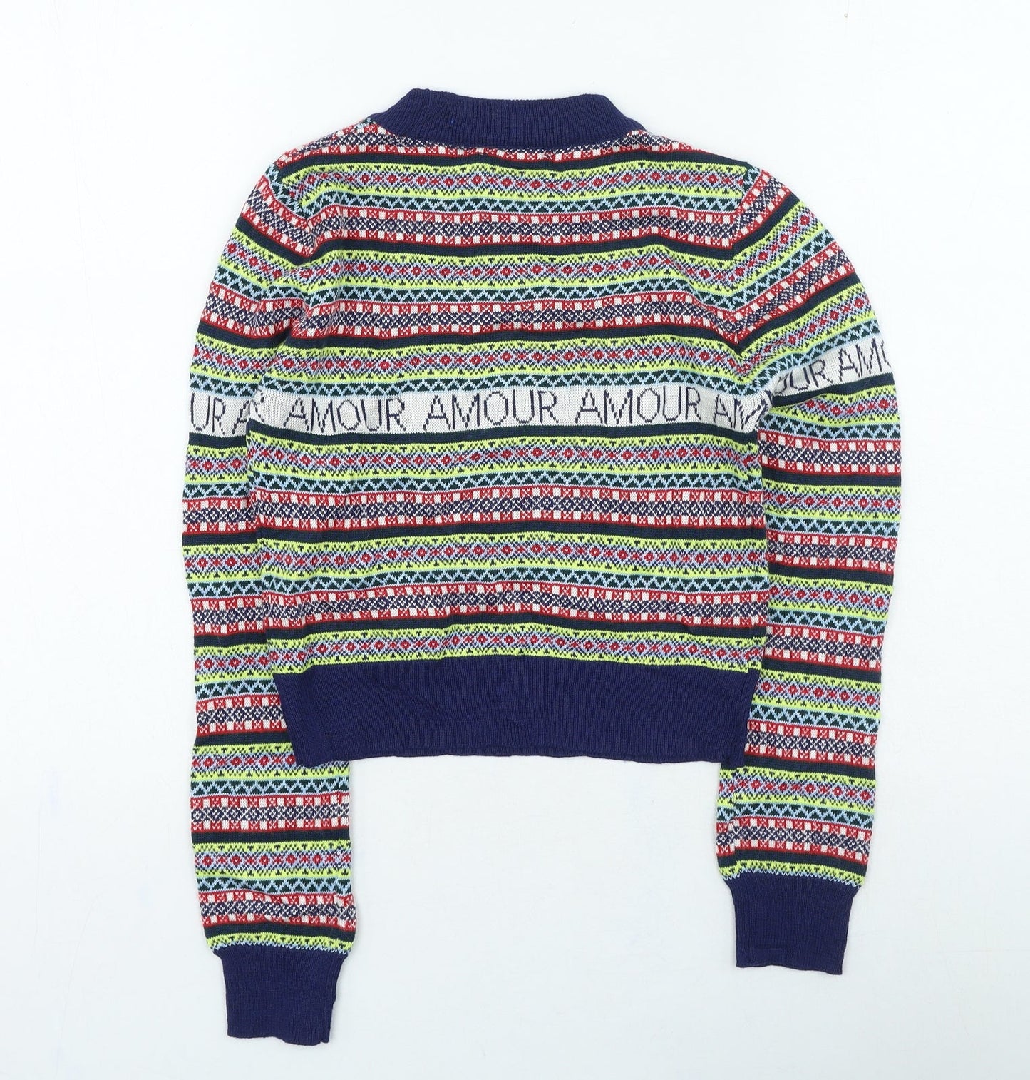 Topshop Womens Multicoloured High Neck Geometric Polyester Pullover Jumper Size 8