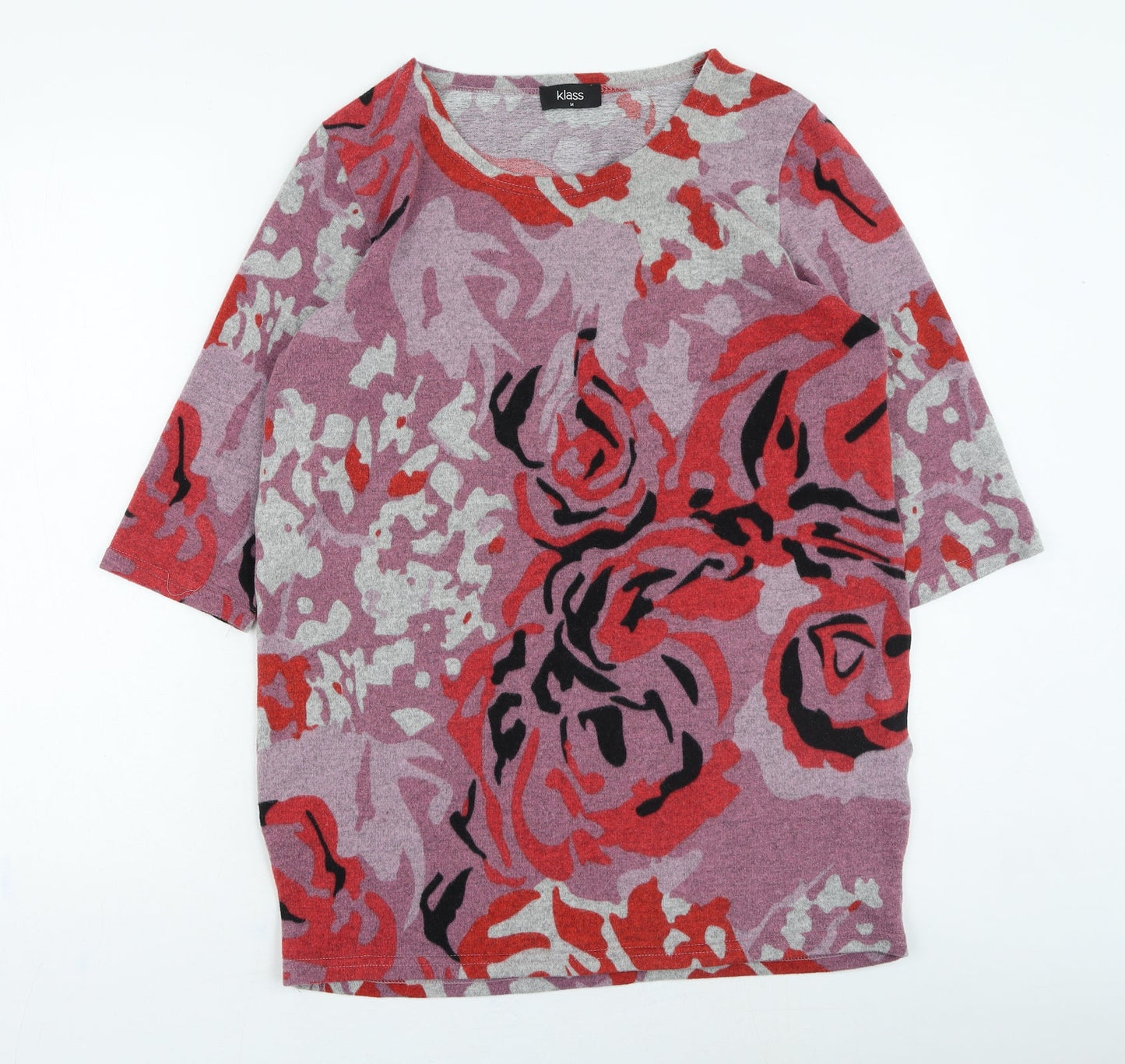 Klass Womens Multicoloured Round Neck Floral Acrylic Pullover Jumper Size M