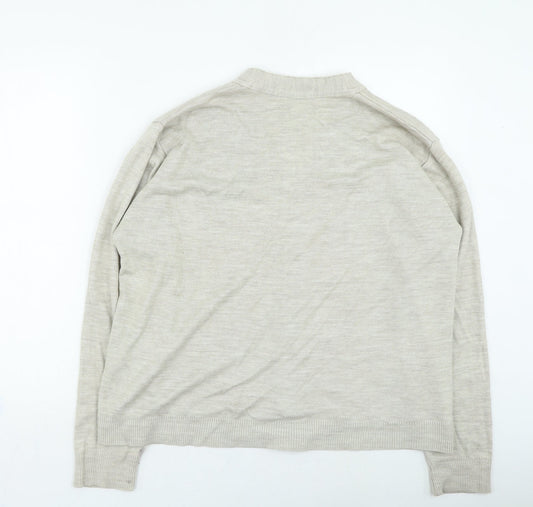 Peter England Mens Beige Round Neck Acrylic Cardigan Jumper Size M