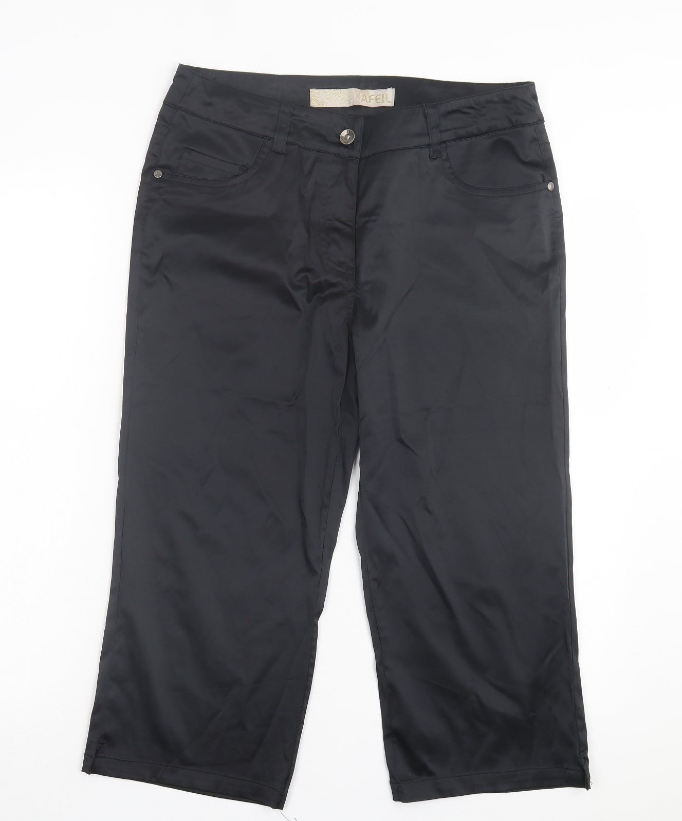 afeil Womens Black Cotton Cropped Trousers Size XL L20 in Regular Button