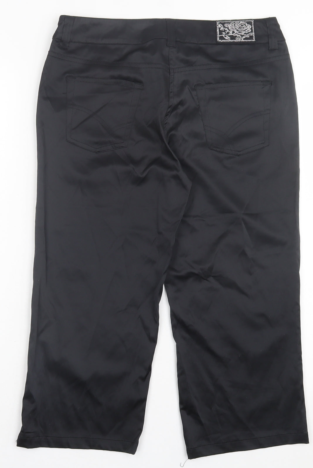 afeil Womens Black Cotton Cropped Trousers Size XL L20 in Regular Button