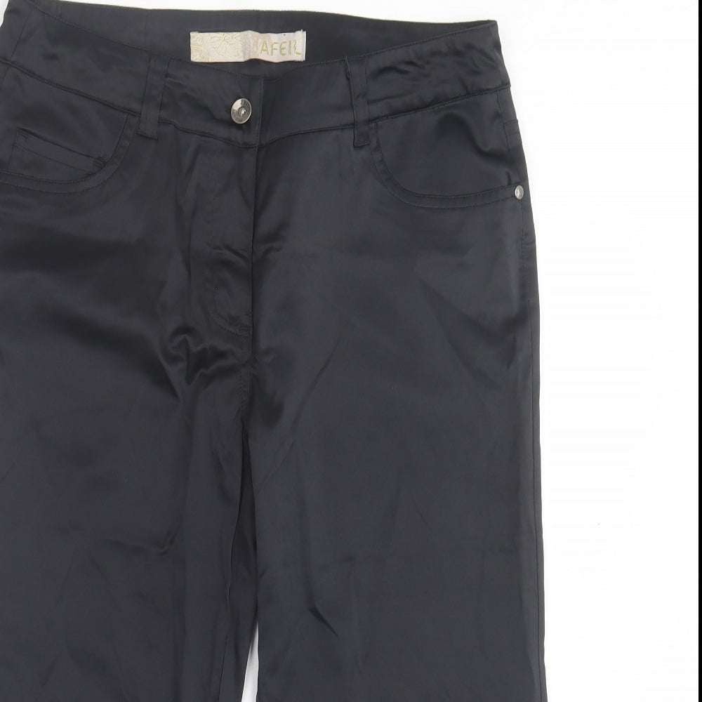 afeil Womens Black Cotton Cropped Trousers Size XL L20 in Regular Button