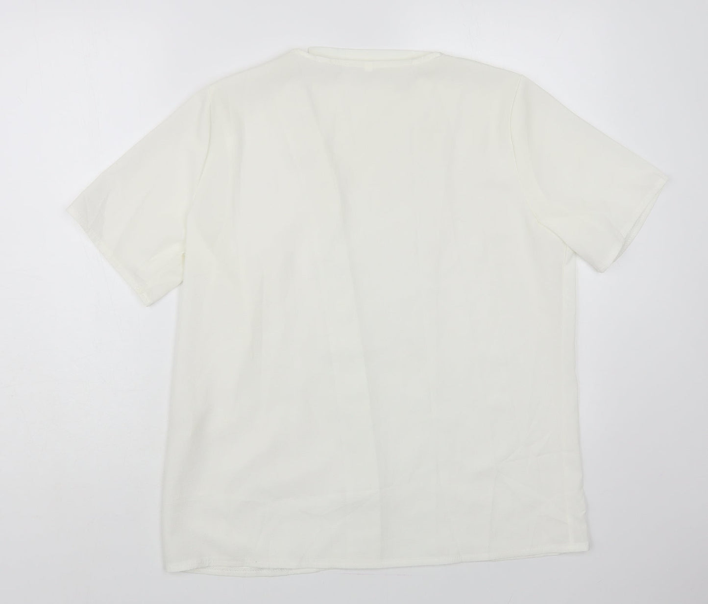 Preworn Womens White Cotton Basic Blouse Size L V-Neck