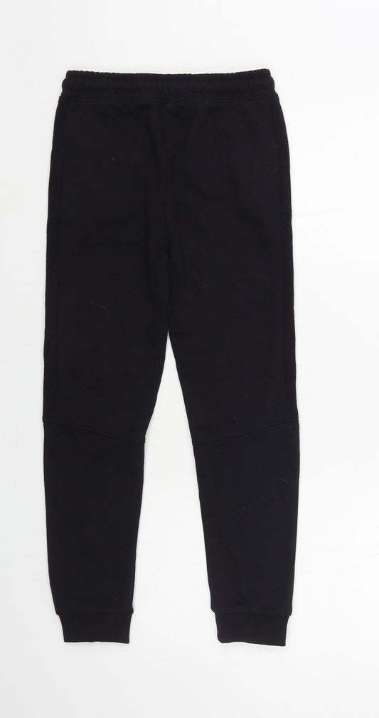 TU Girls Black Cotton Jogger Trousers Size 9 Months Regular Drawstring