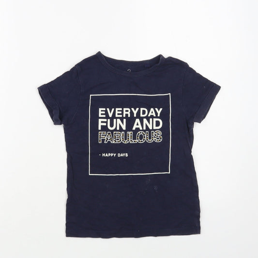 NEXT Girls Blue Cotton Basic T-Shirt Size 7 Years Crew Neck Pullover - Fun And Fabulous
