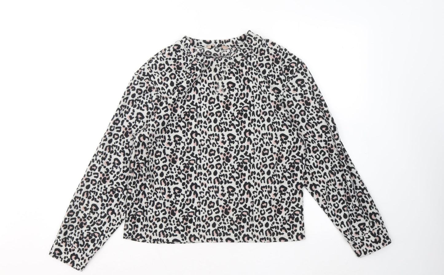 Dorothy Perkins Womens White Round Neck Animal Print Polyester Pullover Jumper Size M