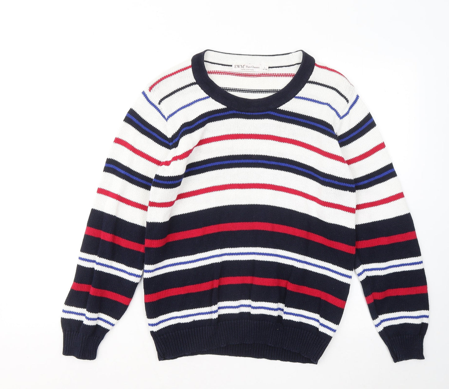 EWM Womens Multicoloured Round Neck Striped Cotton Pullover Jumper Size 18