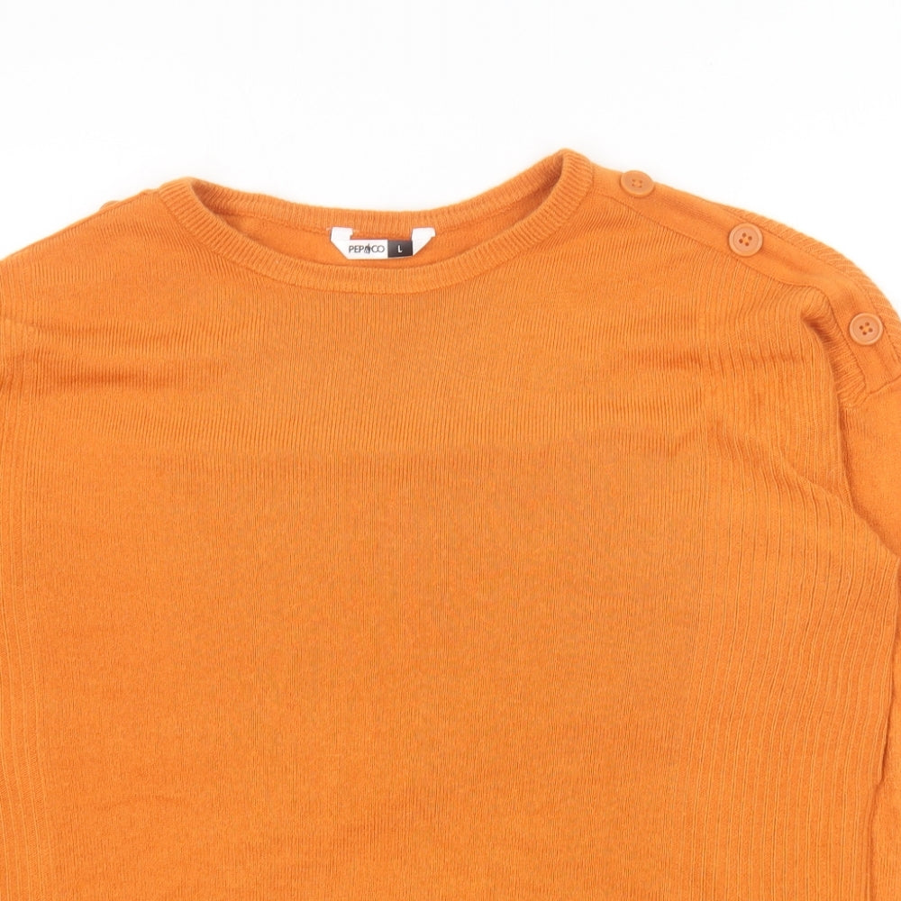 Pep&Co Womens Orange Round Neck Acrylic Pullover Jumper Size L