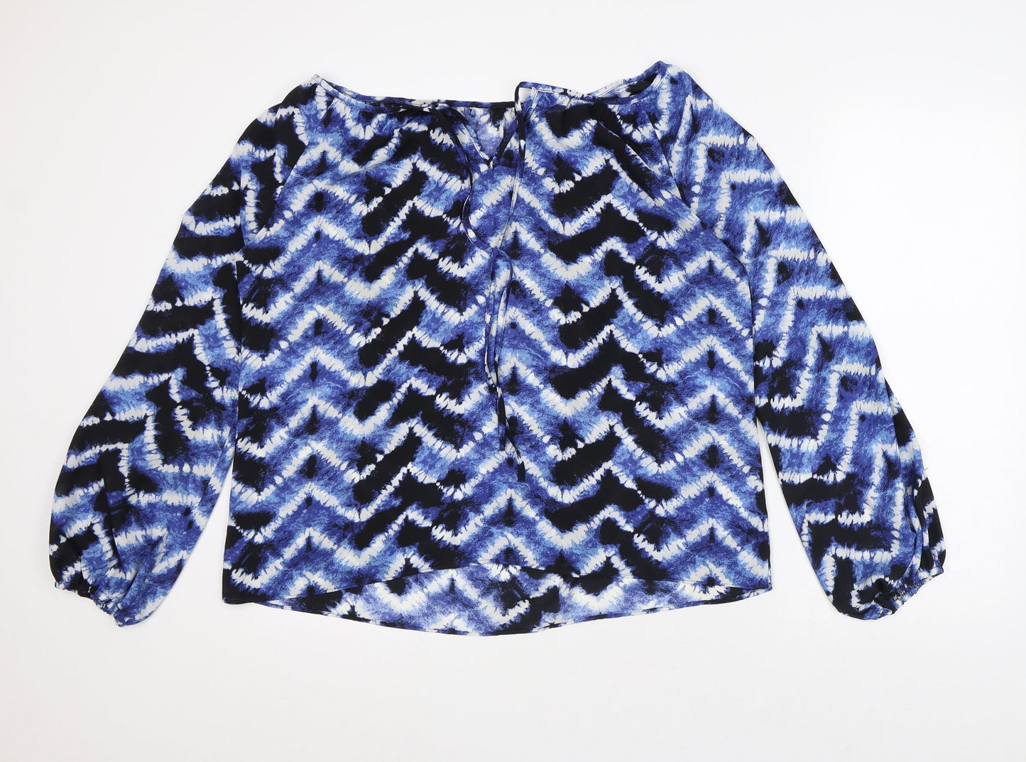 Peacocks Womens Blue Geometric Polyester Tunic Blouse Size 14 V-Neck