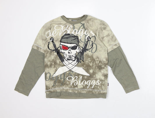 Joe Bloggs Boys Green Geometric Cotton Pullover Sweatshirt Size 9-10 Years - Skull