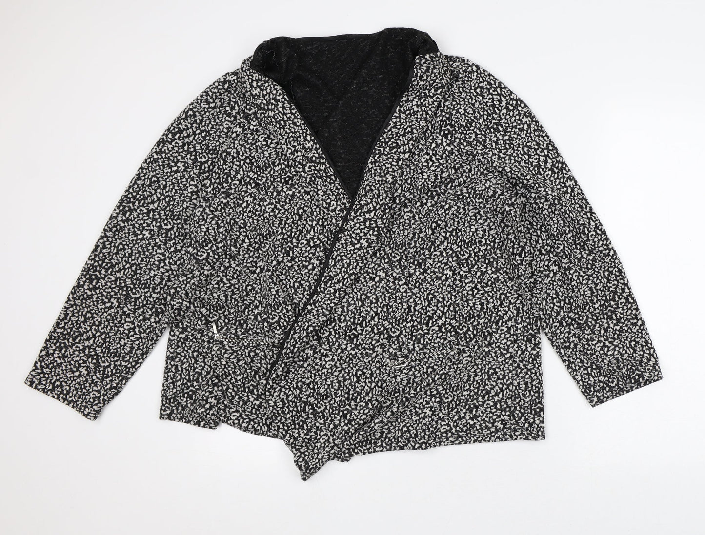 Preworn Womens Black Round Neck Geometric Polyester Cardigan Jumper Size L