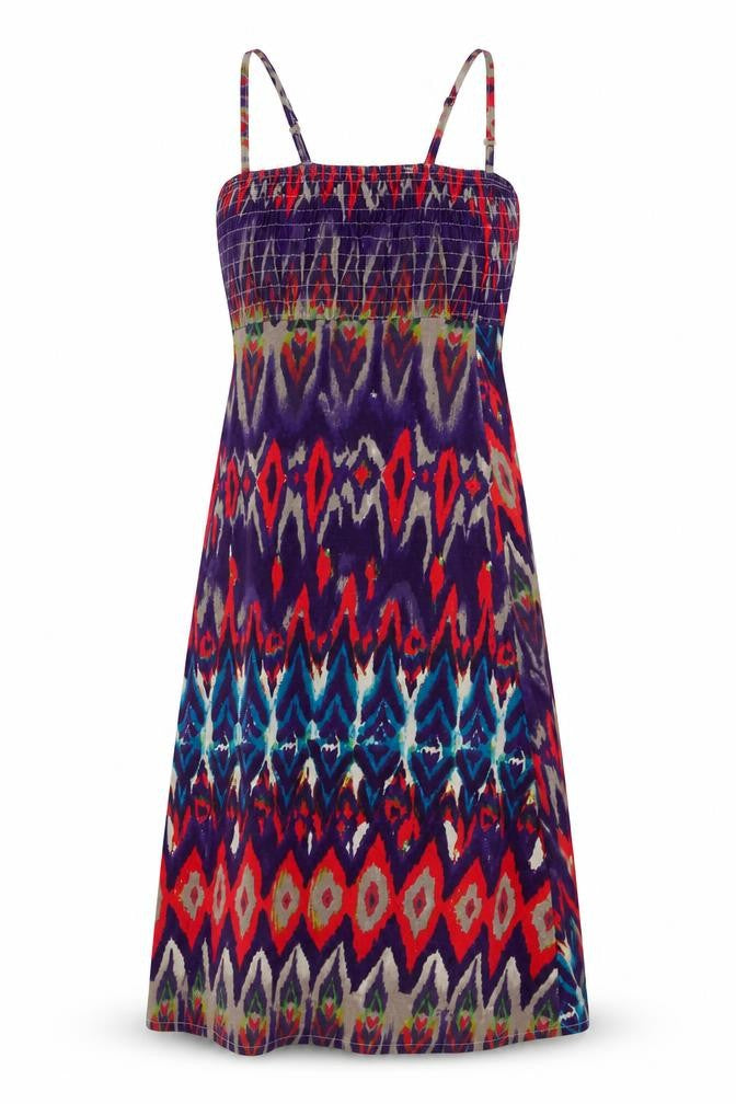 La Redoute Womens Multicoloured Geometric Cotton A-Line Size 6 Square Neck - Tie-dye