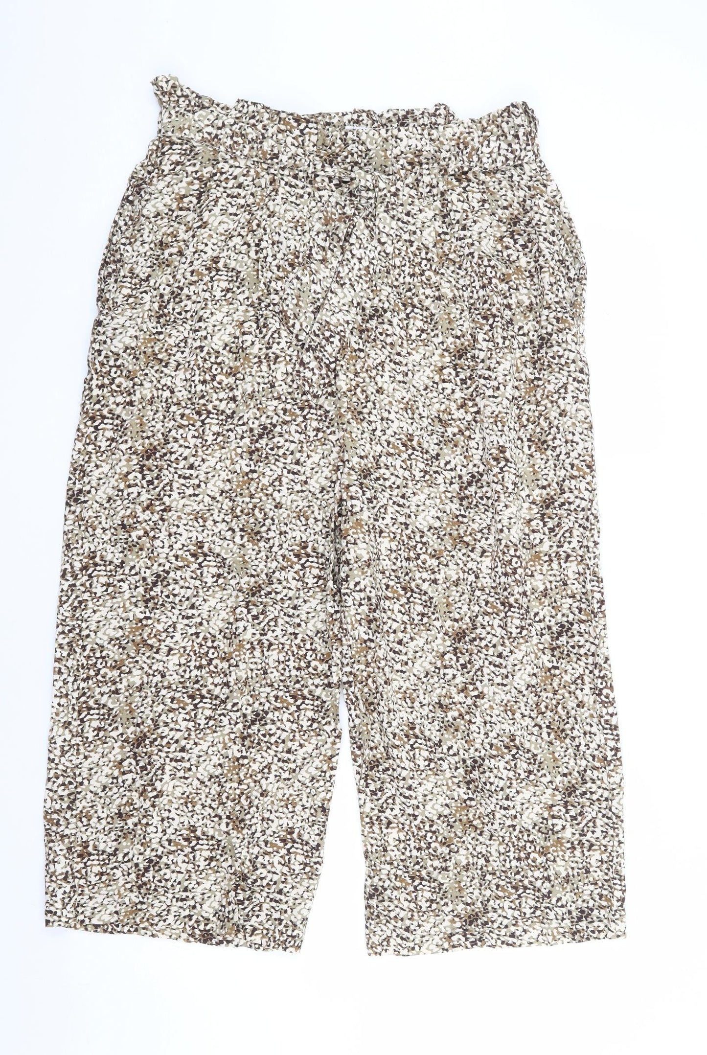 Pep & Co Womens Brown Geometric Viscose Cropped Trousers Size 12 L22.5 in Regular Drawstring