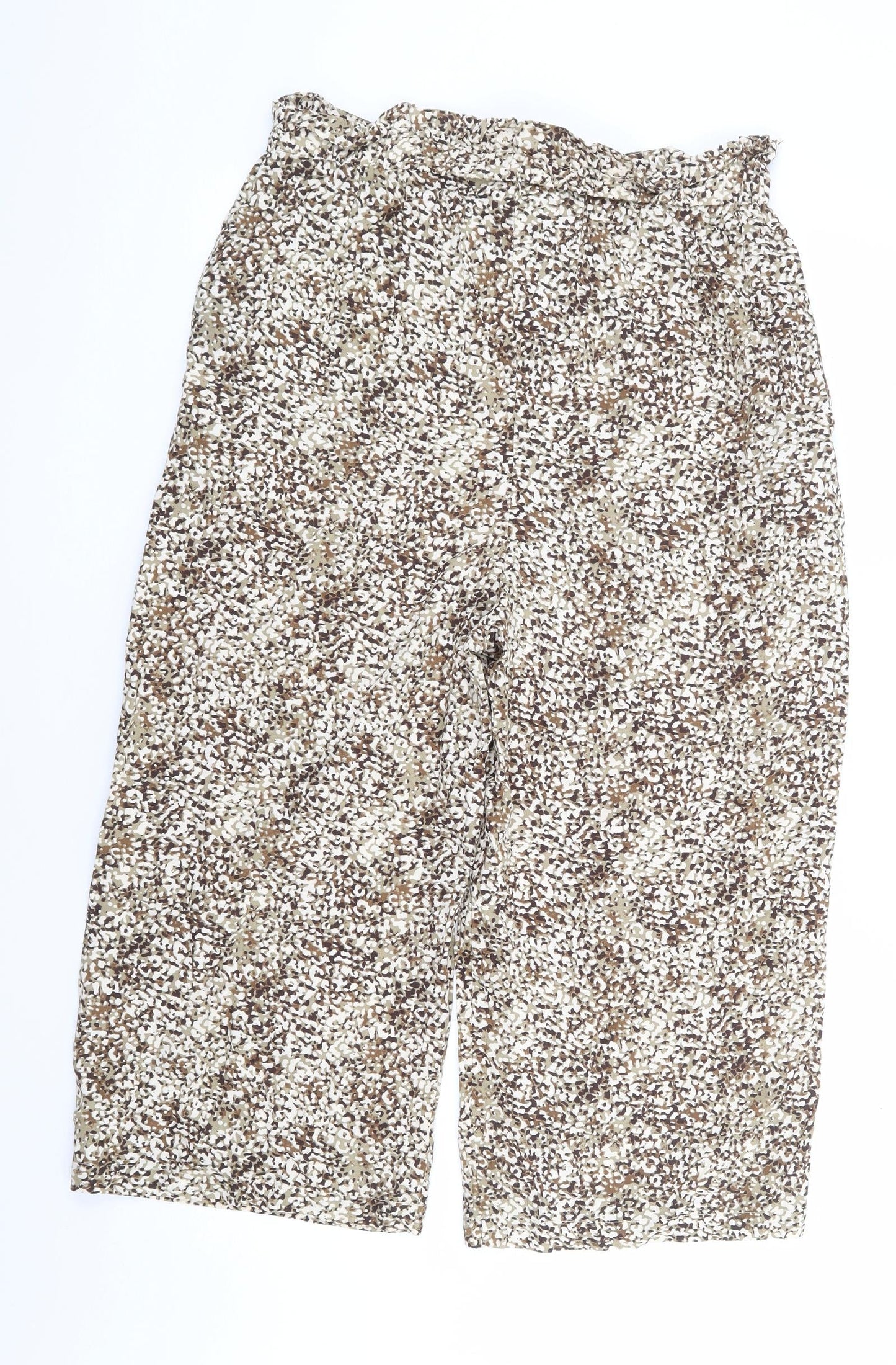 Pep & Co Womens Brown Geometric Viscose Cropped Trousers Size 12 L22.5 in Regular Drawstring