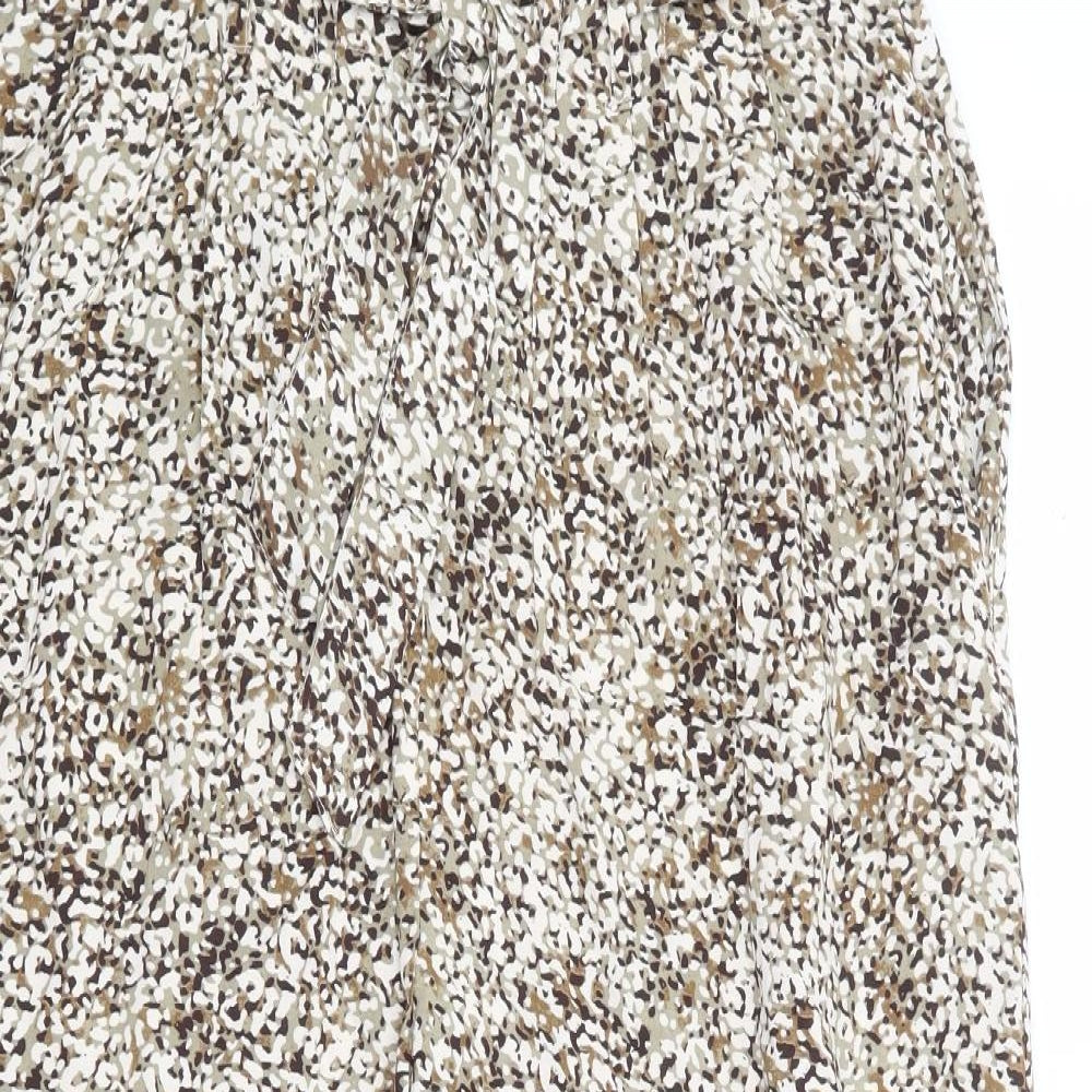 Pep & Co Womens Brown Geometric Viscose Cropped Trousers Size 12 L22.5 in Regular Drawstring