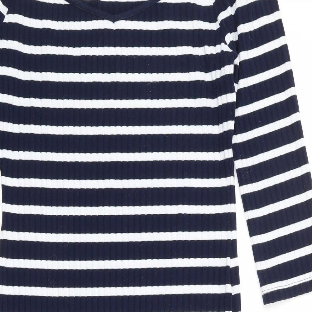 V By Very Womens Blue Striped Polyester Bodycon Size 12 Off the Shoulder Pullover