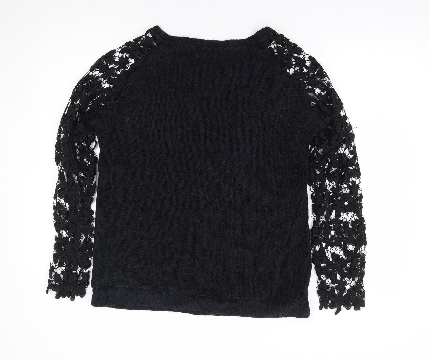 Zanzea Womens Black Round Neck Floral Polyester Pullover Jumper Size L
