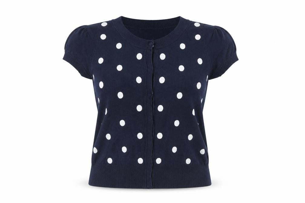 Saoked Womens Blue Round Neck Polka Dot Viscose Cardigan Jumper Size M