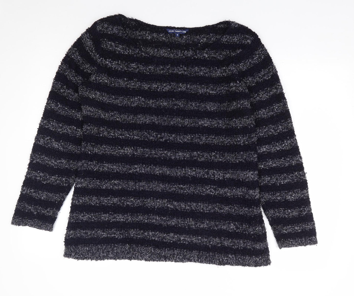 Store Twenty One Womens Blue Round Neck Striped Acrylic Pullover Jumper Size M