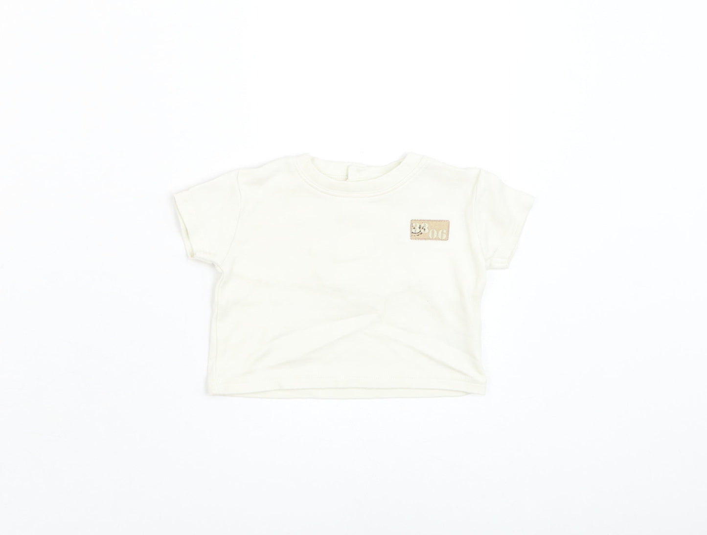 George Boys Ivory Cotton Basic T-Shirt Size 0-3 Months Round Neck Pullover