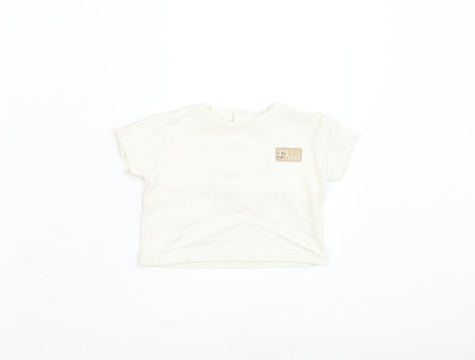 George Boys Ivory Cotton Basic T-Shirt Size 0-3 Months Round Neck Pullover