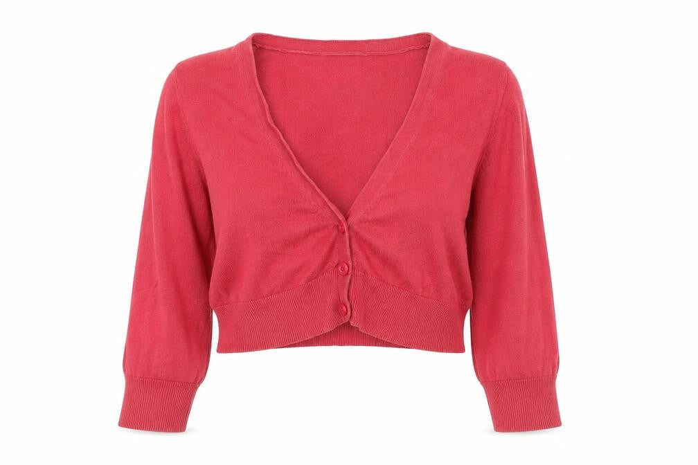 Marks and Spencer Womens Red Square Neck Cotton Cardigan Jumper Size 14