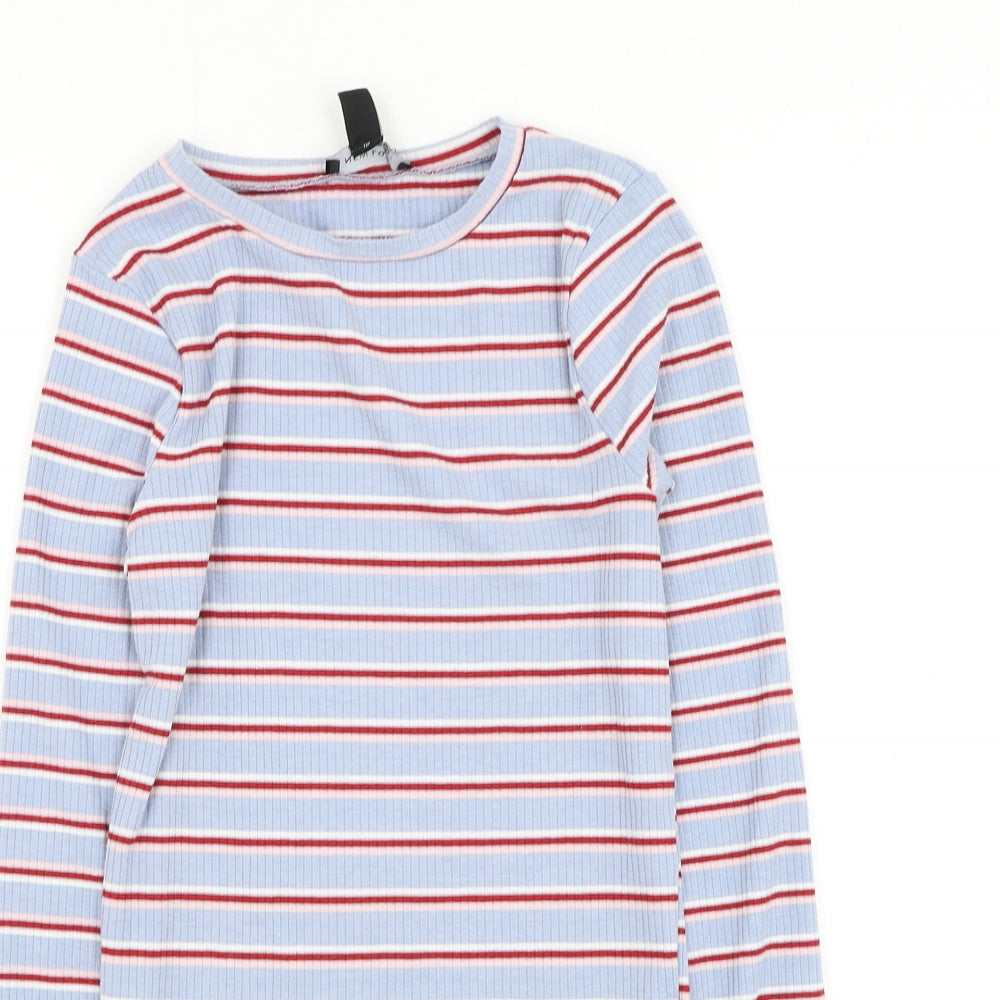 New Look Womens Blue Round Neck Striped Polyester Pullover Jumper Size 8
