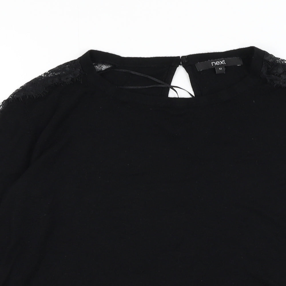 NEXT Womens Black Round Neck Viscose Pullover Jumper Size 12