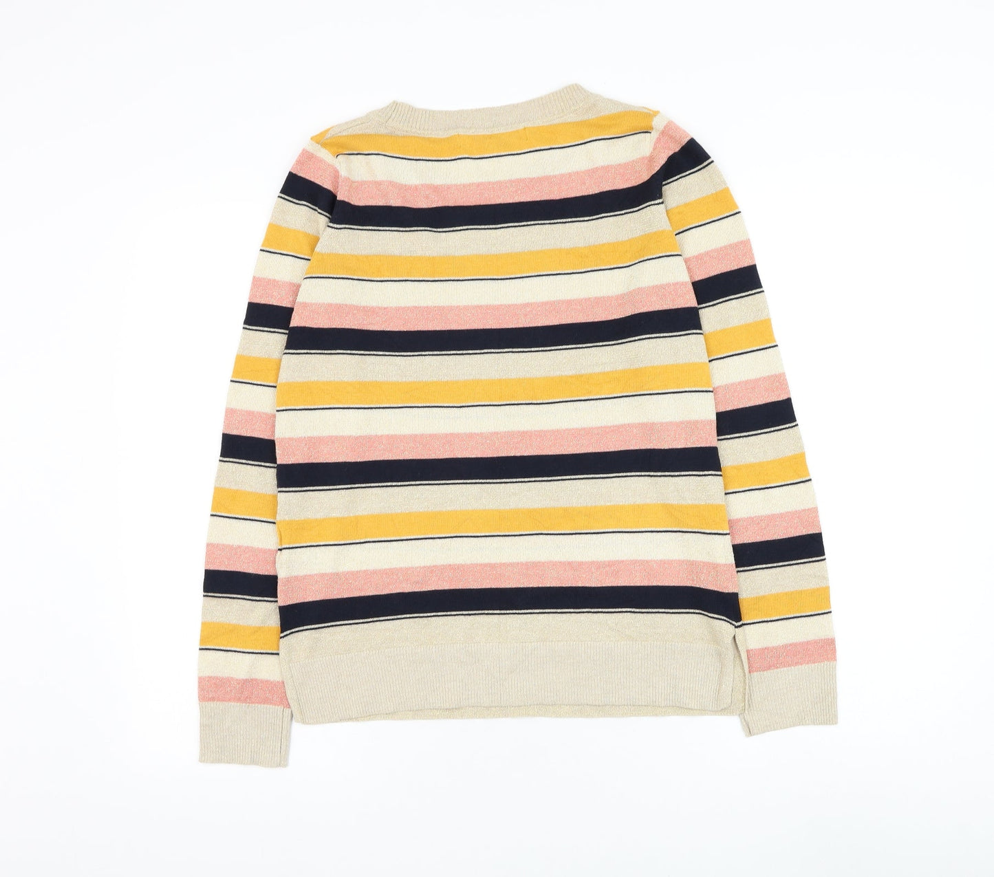 NEXT Womens Gold Round Neck Striped Polyester Pullover Jumper Size 8