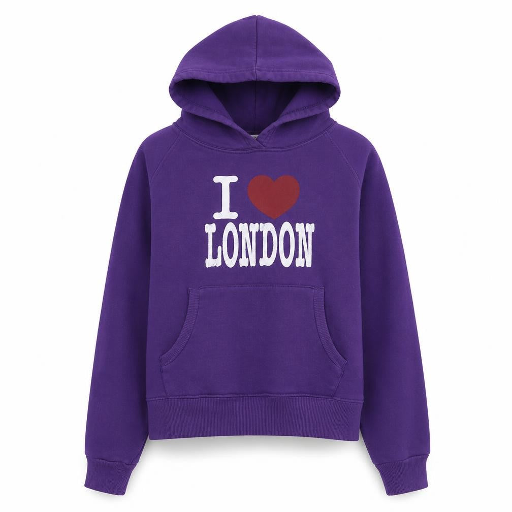 UK Womens Purple Cotton Pullover Hoodie Size M - I Love London