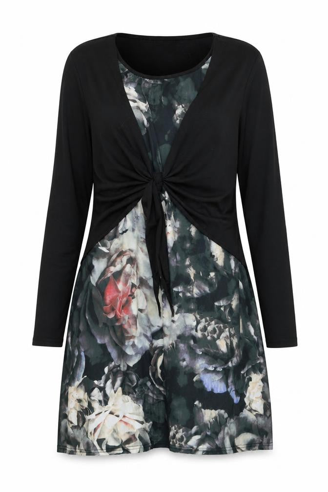 Sugar Crisp Womens Black Floral Polyester A-Line Size XL Scoop Neck