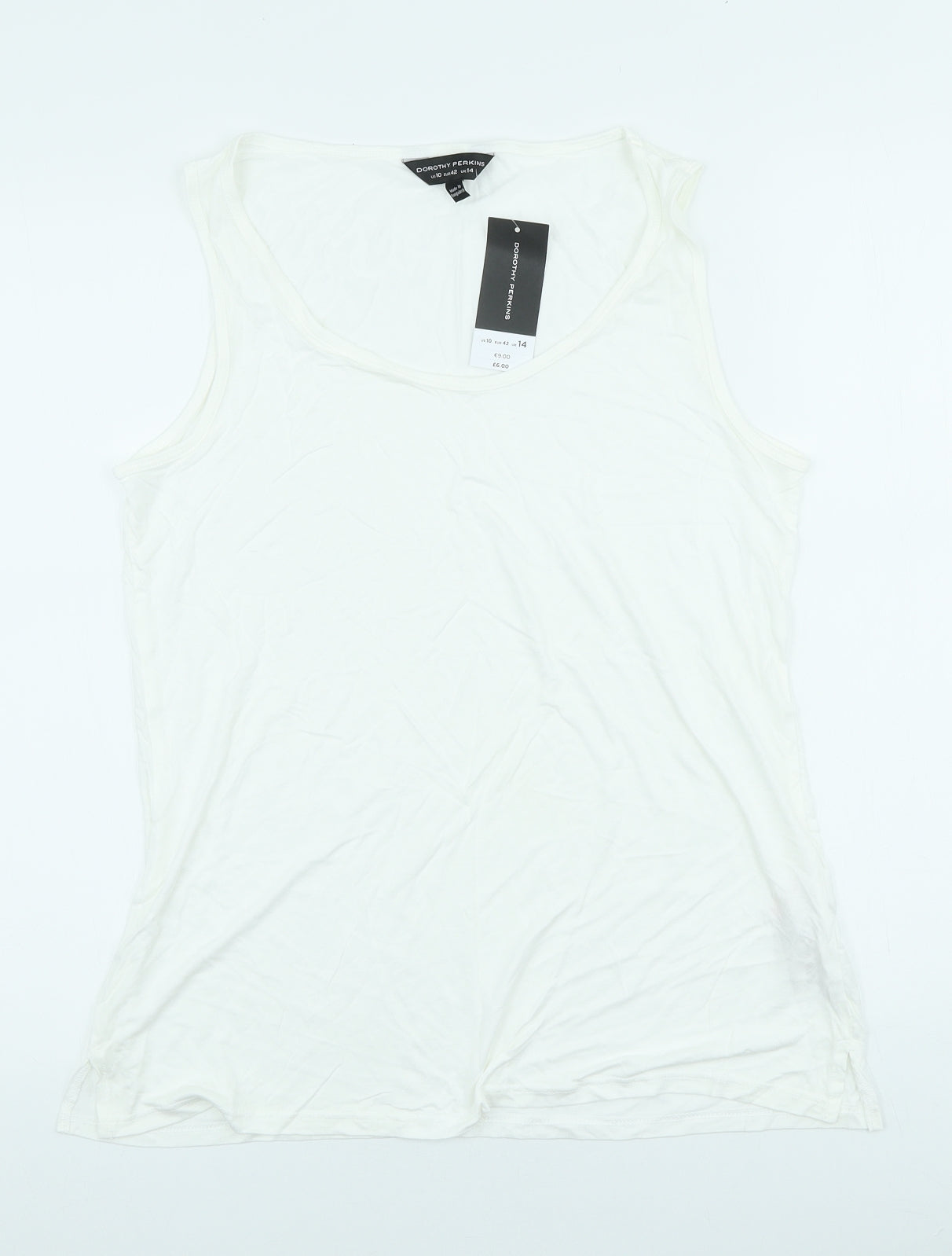 Dorothy Perkins Womens White Viscose Basic Tank Size 14 Scoop Neck