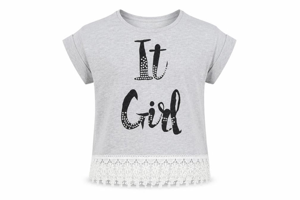 Young Dimension Girls Grey Cotton Basic T-Shirt Size 12 Years Round Neck - it girl