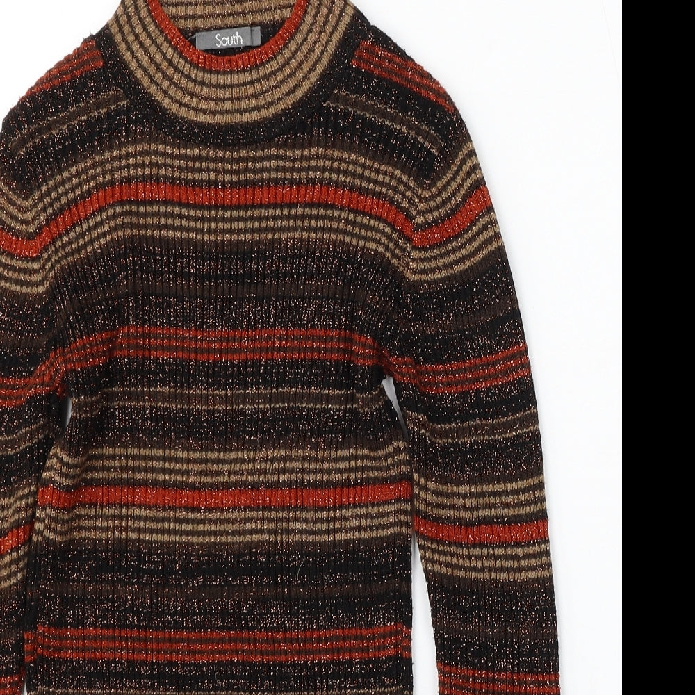 South Womens Multicoloured Round Neck Striped Acrylic Pullover Jumper Size 8