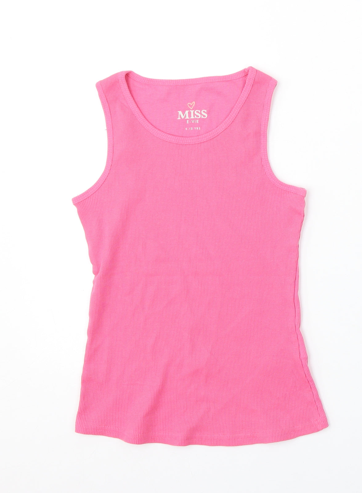 Miss Evie Girls Pink Polyester Basic Tank Size 9-10 Years Round Neck