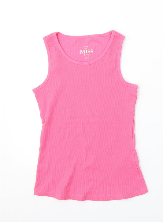 Miss Evie Girls Pink Polyester Basic Tank Size 9-10 Years Round Neck