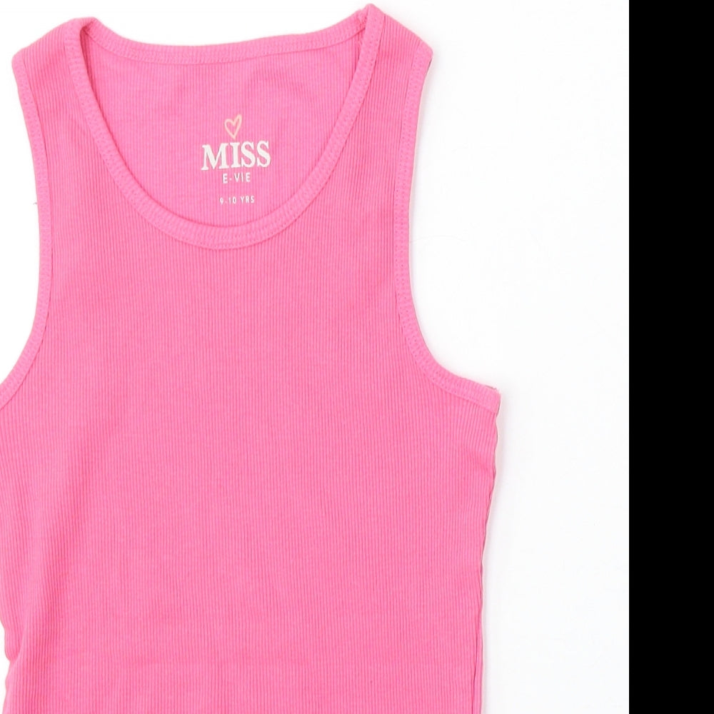 Miss Evie Girls Pink Polyester Basic Tank Size 9-10 Years Round Neck