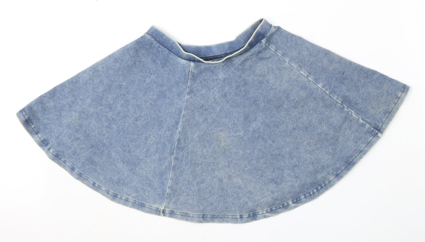 Topshop Womens Blue Cotton Skater Skirt Size 8