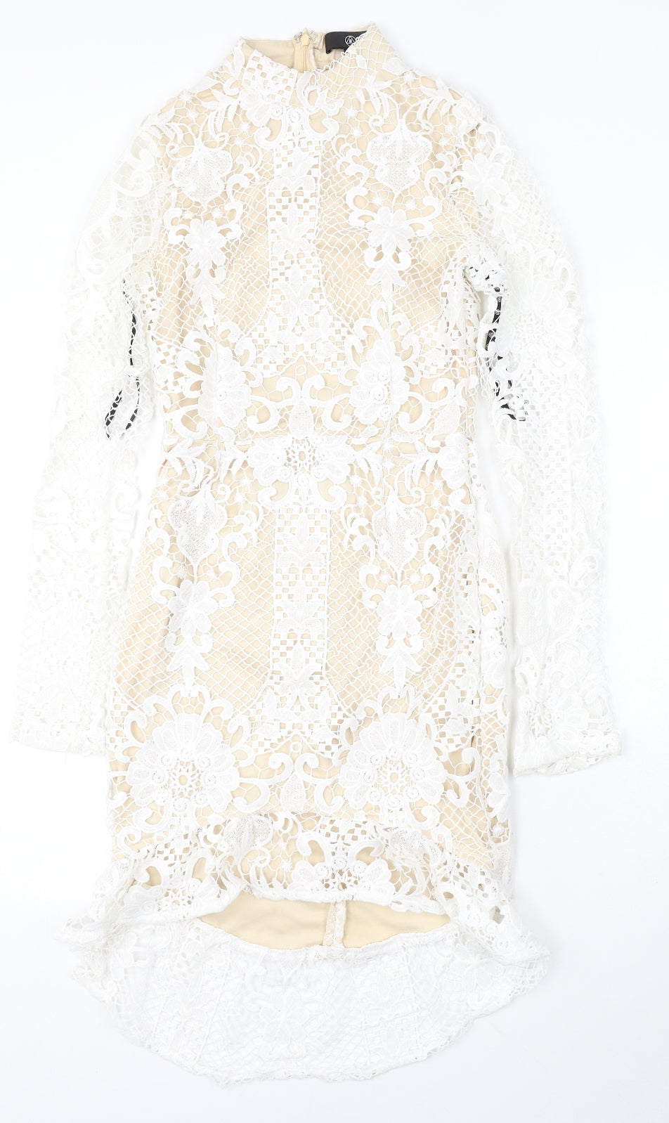 Missguided Womens White Polyester Bodycon Size 6 Round Neck Zip