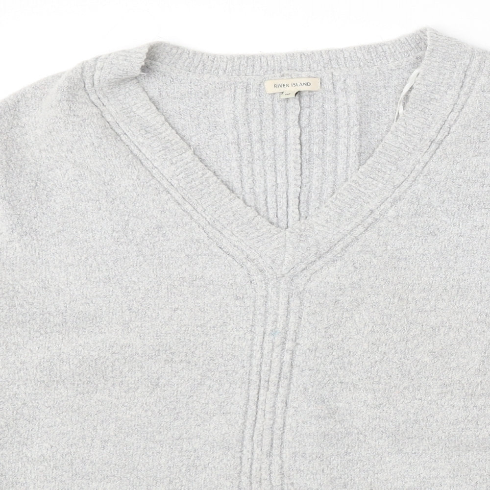 River Island Womens Grey V-Neck Acrylic Pullover Jumper Size 10