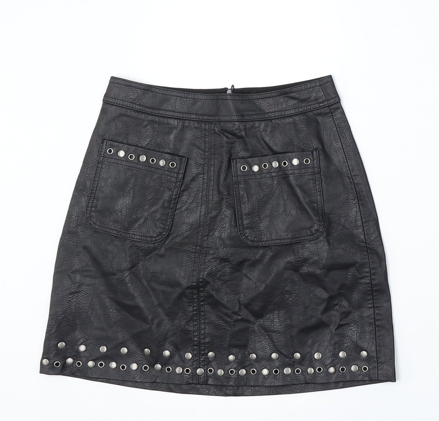 Stradivarius Womens Black Polyurethane A-Line Skirt Size 4