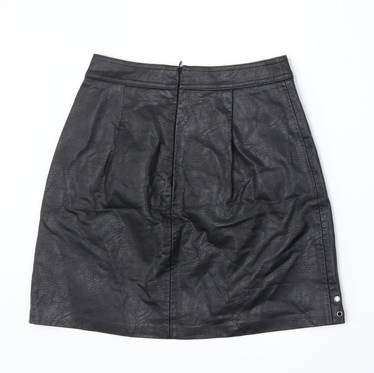 Stradivarius Womens Black Polyurethane A-Line Skirt Size 4