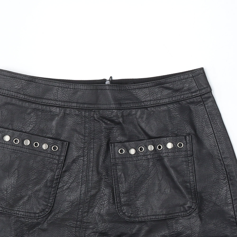 Stradivarius Womens Black Polyurethane A-Line Skirt Size 4