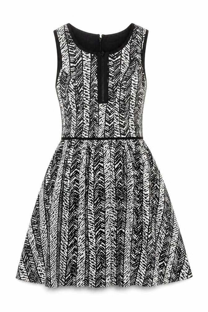Topshop Womens Black Geometric Polyester Skater Dress Size 10 Round Neck
