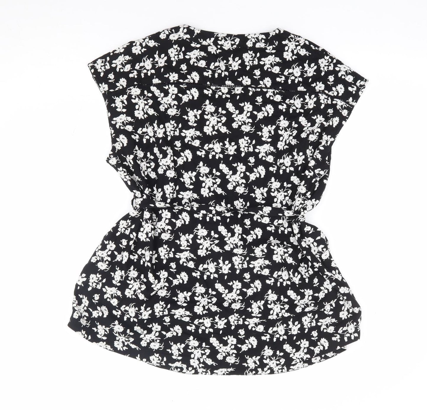 JoJo Maman Bébé Womens Black Floral Viscose Jersey Blouse Size M V-Neck