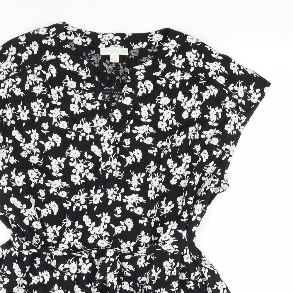 JoJo Maman Bébé Womens Black Floral Viscose Jersey Blouse Size M V-Neck
