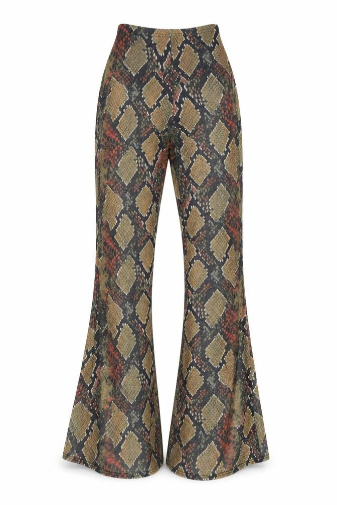 PRETTYLITTLETHING Womens Green Animal Print Polyester Trousers Size 4 L33 in Regular