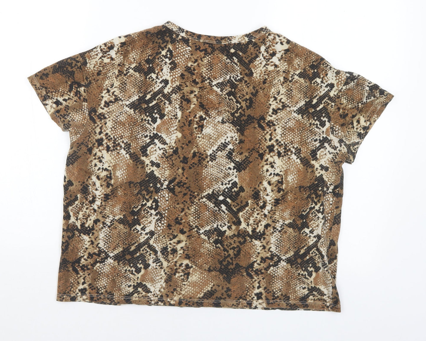 Zara Womens Brown Animal Print Polyester Basic T-Shirt Size S Round Neck